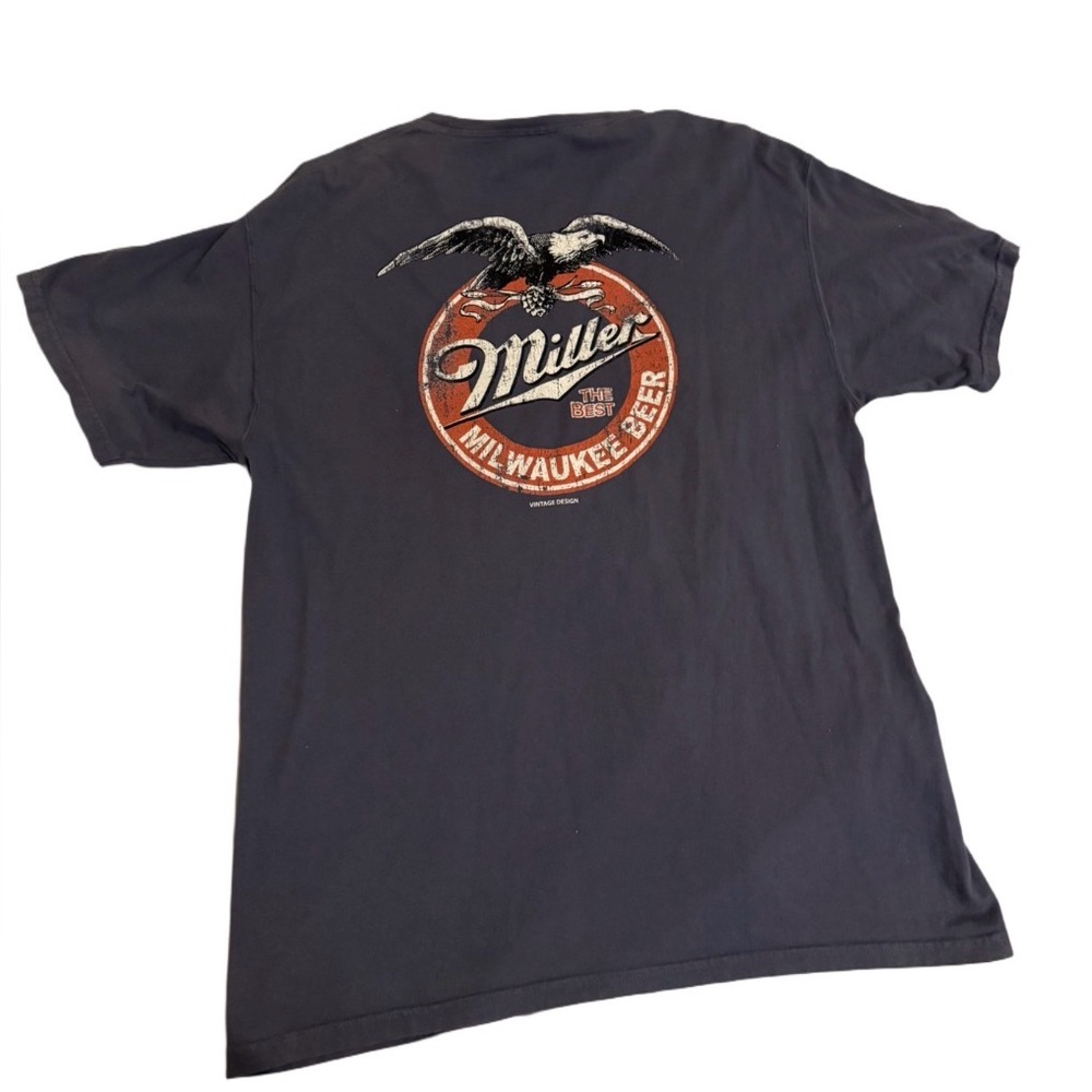 Miller Milwaukee Beer Graphic T-Shirt Comfort Wash Navy Brewery Tee Men’s L